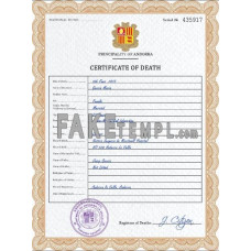 Andorra fake death certificate photoshop template PSD 