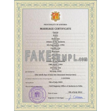 Andorra fake marriage certificate photoshop template PSD 