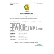 Andorra vital record fake birth certificate Word and PDF template