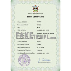 Antigua and Barbuda fake birth certificate photoshop template PSD 