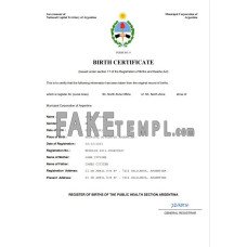 Argentina fake birth certificate Word and PDF template