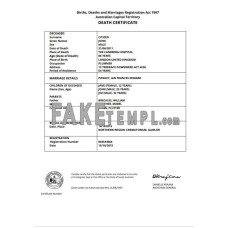 Australia Australian Capital Territory fake death certificate Word and PDF template