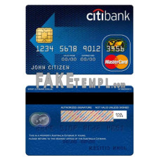 Australia Citibank fake mastercard photoshop template PSD