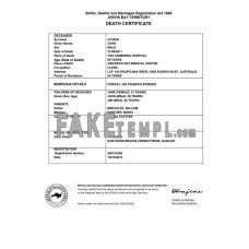 Australia Jervis Bay Territory fake death certificate Word and PDF template