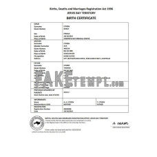 Australia Jervis Bay territory birth certificate template in Word and PDF format