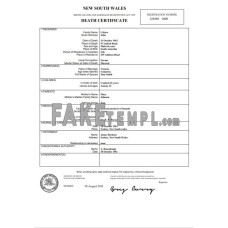 Australia New South Wales fake death certificate Word and PDF template