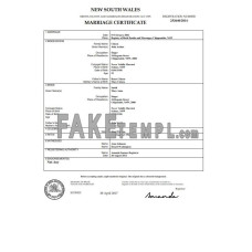 Australia New South Wales fake marriage certificate Word and PDF template