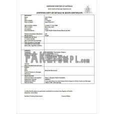 Australia Northern Territory of Australia fake death certificate Word and PDF template