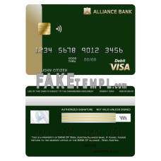 Austria Alliance bank fake visa card photoshop template PSD