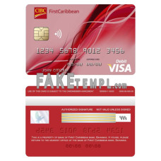 Bahamas First Caribbean bank fake visa debit card photoshop template PSD