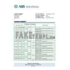 Afghanistan International Bank (AIB) fake bank statement Excel and PDF template