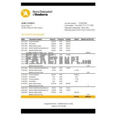 Andorra BancSabadell d’Andorra fake bank statement Excel and PDF template