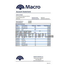 Argentina Banco Macro S. A. fake bank statement Excel and PDF template