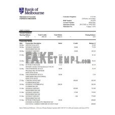 Australia Bank of Melbourne fake bank statement Excel and PDF template