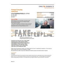 Australia ING Direct fake bank statement Excel and PDF template, 2 pages