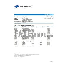 Belarus Paritet fake bank statement Excel and PDF template