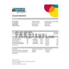 Bolivia Banco Union fake bank statement Excel and PDF template