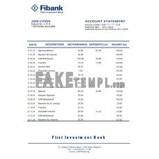 Bulgaria Fibank fake bank statement Word and PDF template