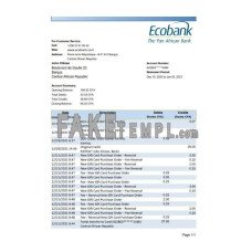 Central African Republic Ecobank fake bank statement Excel and PDF template