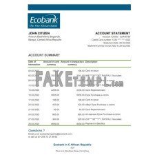 Central African Republic Ecobank fake bank statement Word and PDF template, version 2