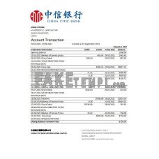 China Citic Bank Corp fake bank statement Excel and PDF template