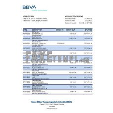 Colombia BBVA fake bank statement Excel and PDF template