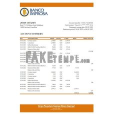 Costa Rica Banco Improsa fake bank statement Excel and PDF template