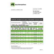 Cuba Banco Metropolitano fake bank statement Word and PDF template