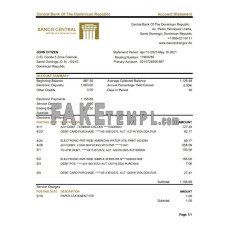 Dominican Republic Central Bank Of The Dominican Republic fake bank statement Excel and PDF template