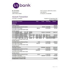 Estonia Inbank fake bank statement Excel and PDF template