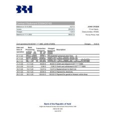 Haiti BRH fake bank statement Excel and PDF template