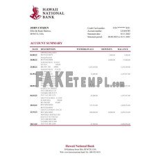 Hawaii National fake bank statement Word and PDF template