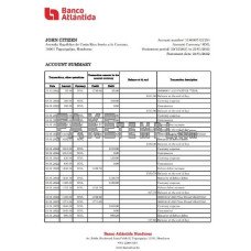 Honduras Banco Atlantida fake bank statement Excel and PDF template