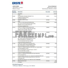 Hungary Erste fake bank statement Excel and PDF template