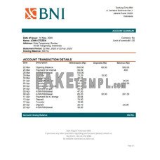 Indonesia Bank Negara Indonesia (BNI) fake bank statement Word and PDF template