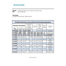 Ireland Ulster fake bank statement Word and PDF template