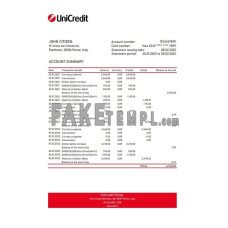 Italy Unicredit fake bank statement Excel and PDF template