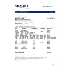 Japan Mizuho fake bank statement Excel and PDF template