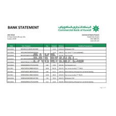 Kuwait Commercial fake bank statement Excel and PDF template