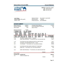 Kuwait National Bank of Kuwait (NBK) fake bank statement Excel and PDF template