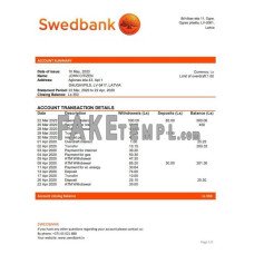 Latvia Swedbank fake bank statement Word and PDF template