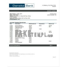 Lithuania (Litva) Danske fake bank statement Word and PDF template