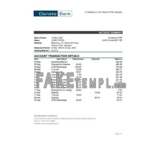 Lithuania Danske fake bank statement Excel and PDF template