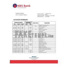 Malawi NBS fake bank statement Word and PDF template