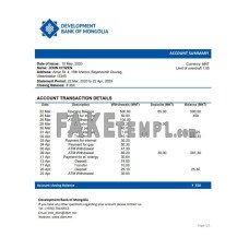 Mongolia Development Bank of Mongolia fake bank statement Word and PDF template