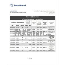 Panama Banco General fake bank statement Word and PDF template