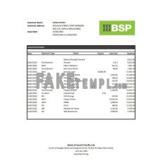 Papua New Guinea BSP fake bank statement Excel and PDF template