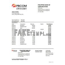 Philippines Bank of Communications fake bank statement Excel and PDF template