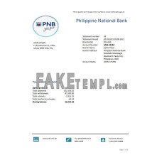 Philippines National Bank (PNB) fake bank statement Excel and PDF template