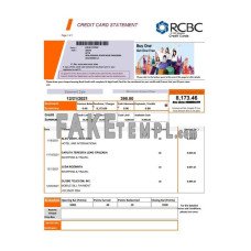 Philippines Rizal Commercial Banking Corporation (RCBC) fake bank statement Excel and PDF template